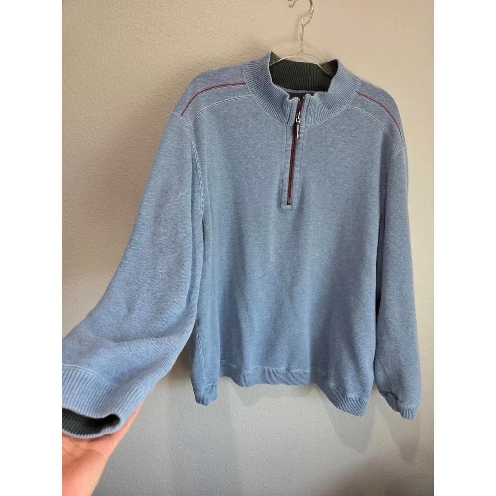 Tommy Bahama Quarter Zip Pullover Mens XL Blue Green Excellent Reversible